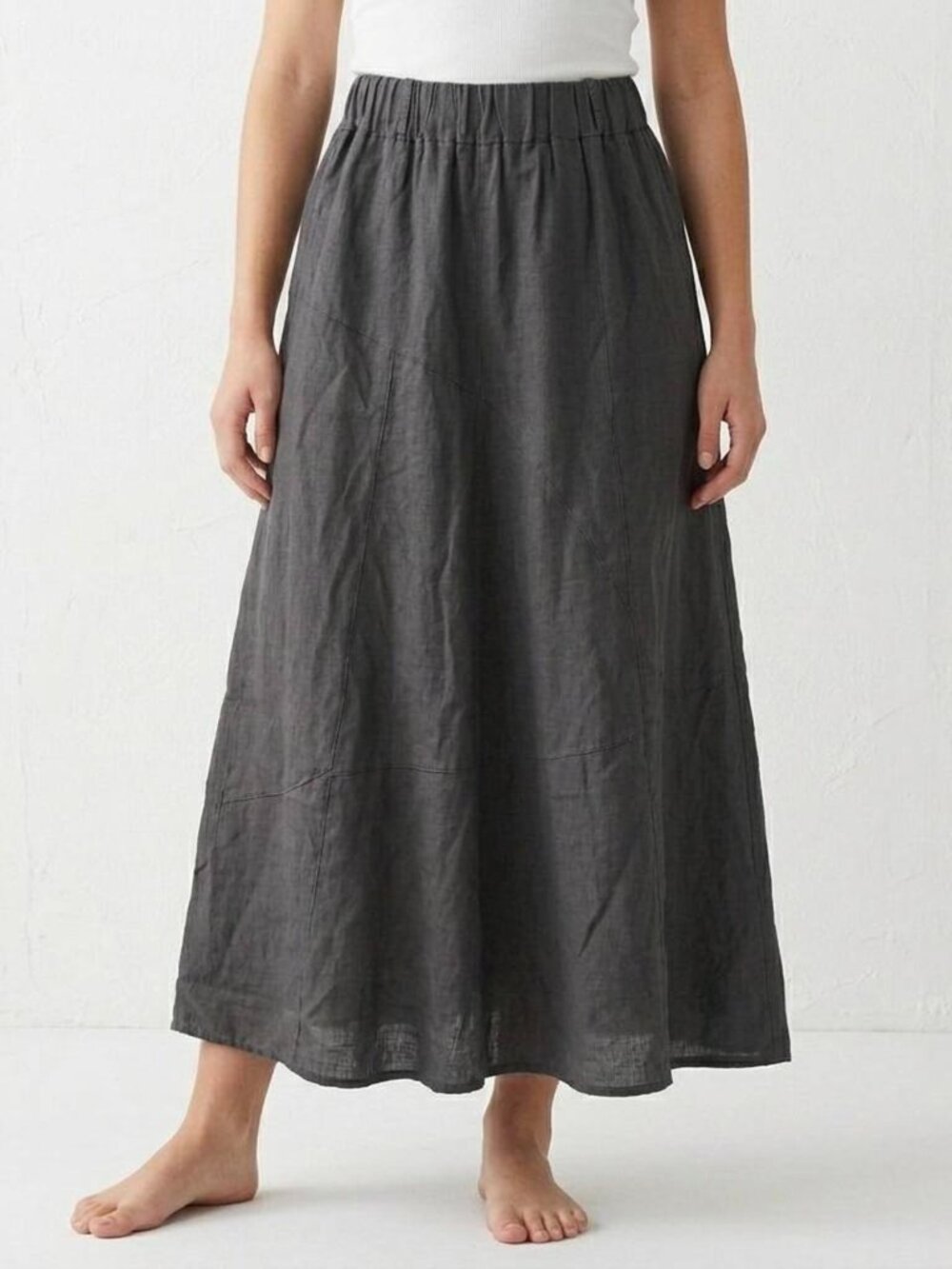 Classic Elastic-Waist Maxi Skirt - Charcoal